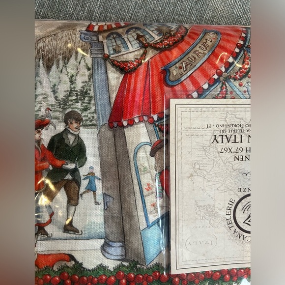 Tessitura Toscana Telerie Firenze 67”x 67” Italian Linen Christmas Tablecloth - Picture 7 of 16